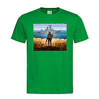 Зеленая мужская/унисекс футболка Марка русский корабль (1-9-3-зелений)