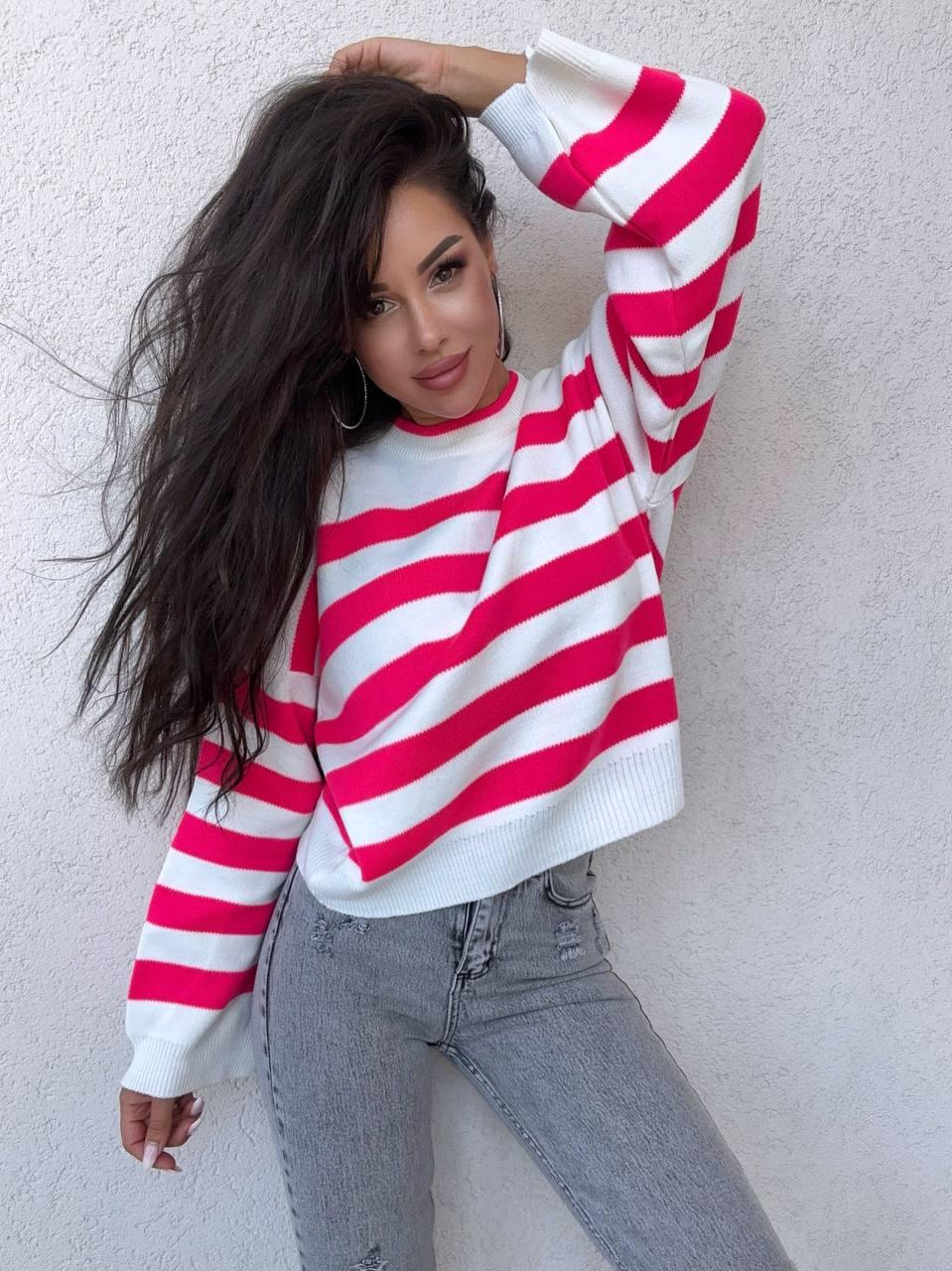 В'язаний светр жіночий у смужку із широкими рукавами (р. 42-46) 9043237, фото 1
