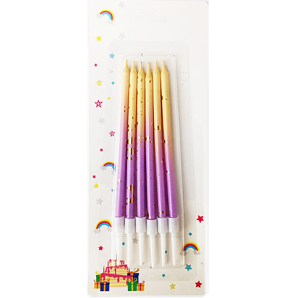 Свічки для торта Перламутр | Градієнт бузково-жовтий з бризками золото, фото 1