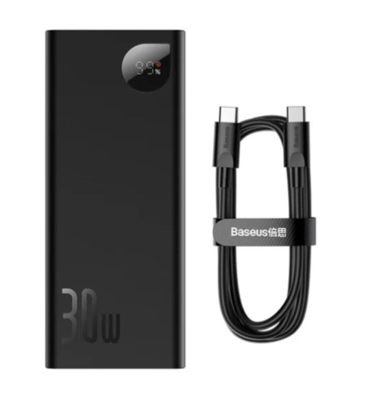 Зовнішній акумулятор (павербанк) Baseus Adaman Metal Digital Display 20000 mAh 30W black (PPAD030001), фото 1