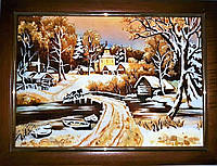 Картина "Перший сніг" з бурштину 40х60