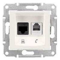 Розетка RJ45 (cat.5e) + телефон RJ12 Слоновая кость Sedna SDN5100123