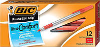 Набор шариковых ручек 12 шт. BIC Round Stic Grip Xtra Comfort Ballpoint Pen, Medium Point (1.2 mm), красная