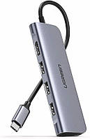 Многопортовый адаптер концентратор UGREEN 6-in-1 4K USB C HDMI, SD TF Card Reader, 3 USB 3.0