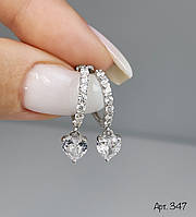 Сережки Сердечки Срібло 925 проби з фіанітами