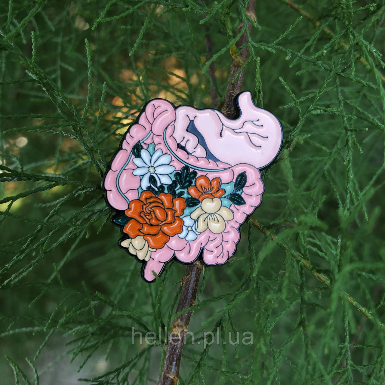 Медична брошка " ШКТ з квітами"