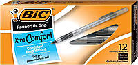 Набор шариковых ручек 12 шт. BIC Round Stic Grip Xtra Comfort Ballpoint Pen, Medium Point (1.2 mm), черная