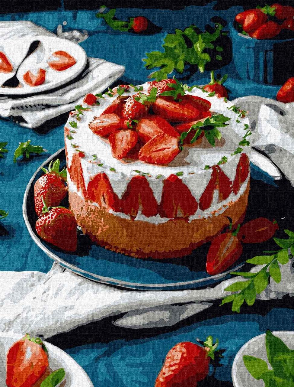 Картина за номерами 40 х 50 см Полуничний торт, фото 1