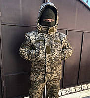 Армейский зимний бушлат пиксель ЗСУ теплый на флисе военный тактический бушлат куртка с капюшоном