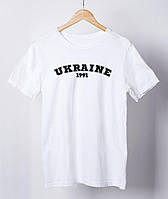 Футболка чоловіча біла однотонна повсякденна з написом у патріотичному стилі UKRAINE 1991 для хлопців F