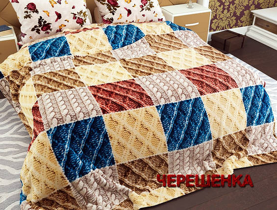 Євромаксі флісовий кольоровий плед покривало 215х140 велика клітинка на двоспальне ліжко, фото 1