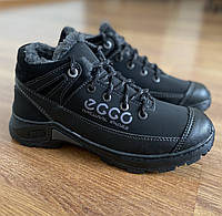 Зимові чоловічі черевики ботінки чорні нубукові на шнурках спортивні теплі прошиті ( код 7632)