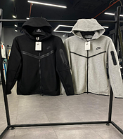 Спортивна кофта Nike Tech Fleece чоловіча чорний і сірий з капюшоном брендова на весну модна стильна