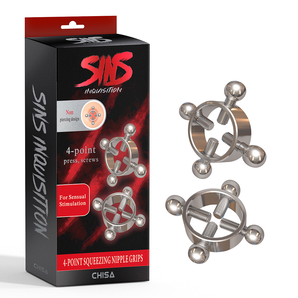 Затискачі на соски з чотирма болтами Chisa Sins Metal