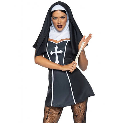 Костюм черниці Leg Avenue, L, Naughty Nun 2 предмети, чорний, фото 1