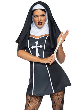 Костюм черниці Leg Avenue, S, Naughty Nun 2 предмети, чорний, фото 1