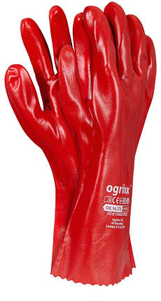 Рукавички робочі маслостійка червона 35 см "OX-PVC" (Reis), фото 2