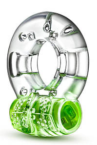 Ерекційне віброкільце Blush Play With Me з рельєфним метеликом для клітора, прозоро-зелене