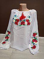 Вишиванка жіноча сорочка блуза з вишивкою шифон біла квіти 42-60 розміри