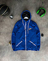 Чоловіча вітровка Nike синя з білим осінній Куртка Найк із плащової тканини на осінь (G)