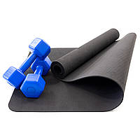 Набор для фитнеса 2в1 коврик для фитнеса и спорта (каремат) + гантели 2шт по 2 кг OSPORT Set 4 (n-0035) Синий