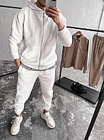 Чоловічий спортивний костюм білий із капюшоном на блискавці вафельний весняний однотонний (Bon)
