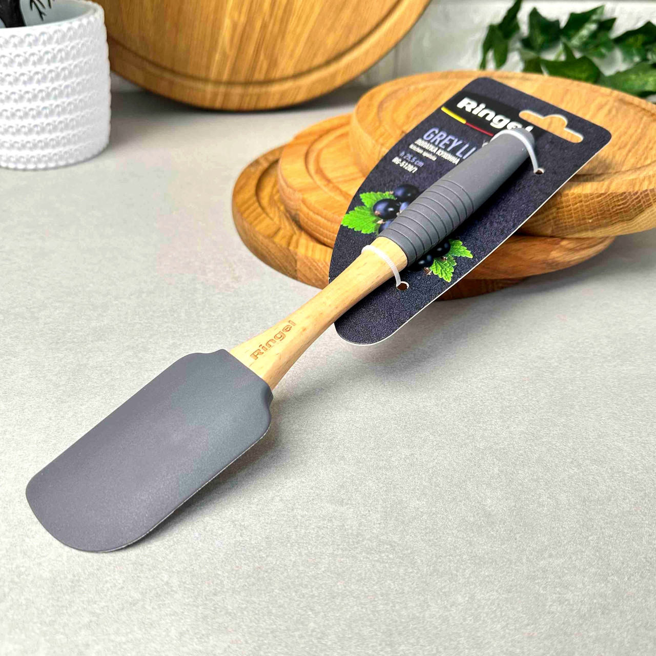 Силіконова скошена кухонна лопатка Ringel Grey Line з дерев’яною ручкою 25.5 см
