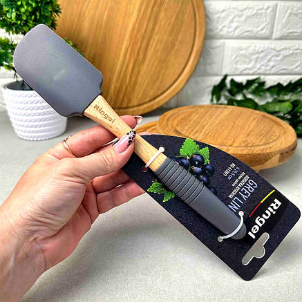 Силіконова скошена кухонна лопатка Ringel Grey Line з дерев’яною ручкою 25.5 см, фото 3