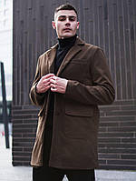 Мужское пальто кашемировое коричневое двубортное классическое весеннее осеннее (G)