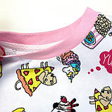 Дитяча піжама білого кольору для дівчинки з принтом їжі з матеріалу кулір р. 104-170, фото 2