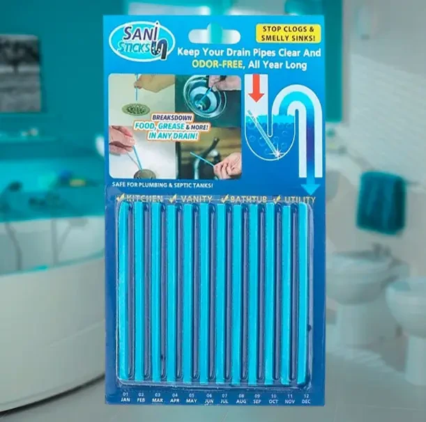 Палички від засмічення Sani Sticks Сани Стікс (12 штук в упаковці) засіб для прочищення труб