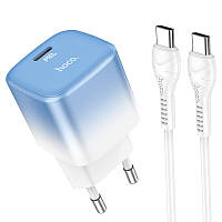 МЗП  HOCO C101A single port PD20W charger set(Type-C to Type-C)(EU) / Ice blue