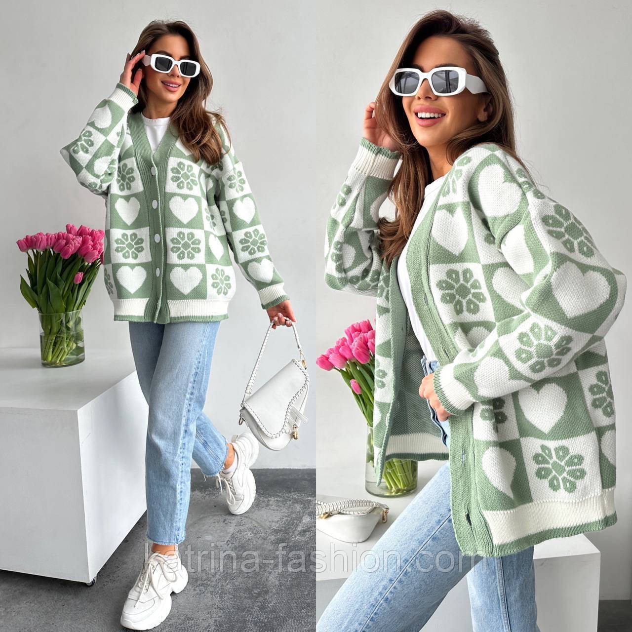 Кардиган кофта на ґудзиках із серцем і квіткою Туреччина, фото 1
