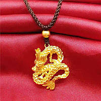 Золотая подвеска Дракон на черном шнурке для богатства и процветания, защита и исполнения желаний