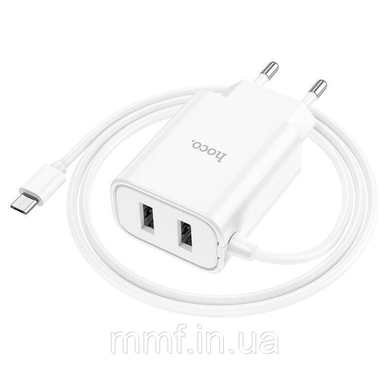 МЗП   HOCO C103A Courser dual-port charger with built-in cable(Micro)(EU) / white