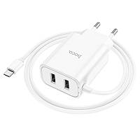 МЗП   HOCO C103A Courser dual-port charger with built-in cable(Micro)(EU) / white