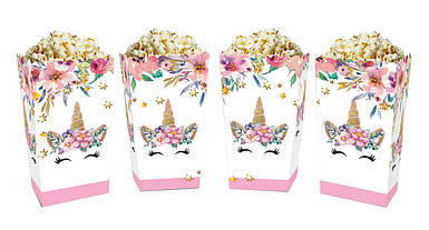 Коробки для солодощів та попкорну Єдиноріг Квіти 5шт
