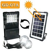 Портативная солнечная станция GDLITE GD-07А функция Power Bank | Мощный фонарь + 2 лампы | Повер банк