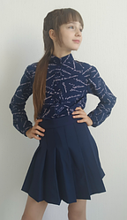 Синя стильна сорочка для дівчинки, з довгим рукавом, розміри на зріст 122 — 152