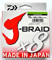 Шнур Daiwa J-Braid x8 Braided Line Япония Оригинал Chartreuse 0.19 мм 300 м