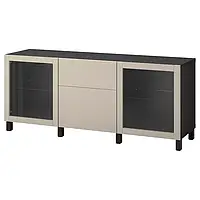 IKEA BESTÅ(394.402.77), поєднання з ящиками, чорно-коричневий Lappviken / Stubbarp / світло-сіро-бежевий прозоре скло