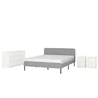 IKEA SLATTUM / KULLEN(894.903.16), комплект мебели для спальни 4 шт., Книса светло-серый/белый