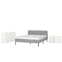IKEA SLATTUM / KULLEN(994.834.24), комплект мебели для спальни 4 шт., Книса светло-серый/белый
