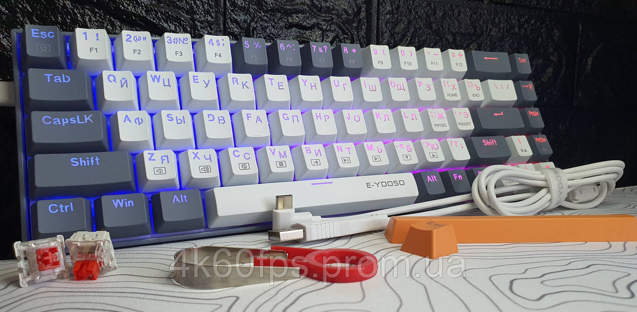 Ігрова механічна клавіатура E-YOOSO Z-686 White-Silver  RGB HOT SWAP