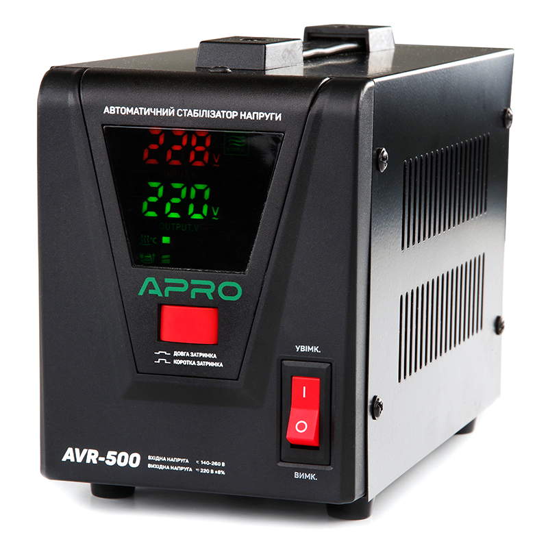 Стабілізатор напруги релейний APRO AVR-500 : 400 Вт, релейний, Led-дисплей, вага 2.15 кг