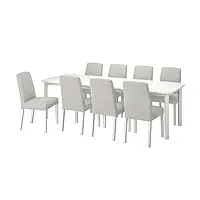 IKEA STRANDTORP / BERGMUND(194.410.94), стол и 8 стульев, белый / орста светло-серый