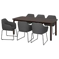 IKEA STRANDTORP / TOSSBERG(994.410.28), стол и 6 стульев, коричневый / металлический черный / серый