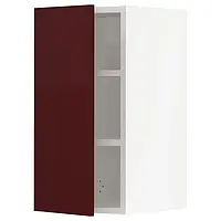 IKEA METOD(194.581.45), навісна шафа з полицями, Kallarp білий / темний червоно-коричневий глянець