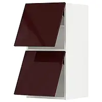 IKEA METOD(693.945.80), горизонтальный шкаф 2 дверцы открытые сенсорные, Калларп белый/темно-красно-коричневый