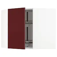 IKEA METOD(593.269.40), угловой навесной шкаф с каруселью, Калларп белый/темно-красно-коричневый глянец